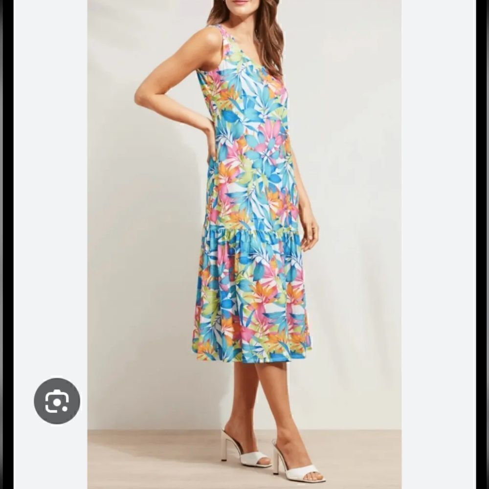 Caribbean Joe large Floral maxi tank dress ruffle, 50 SPF